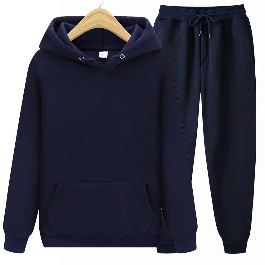 Front view: Women's relaxed fit hooded sweatshirt & jogger set, showcasing comfy, stylish loungewear.