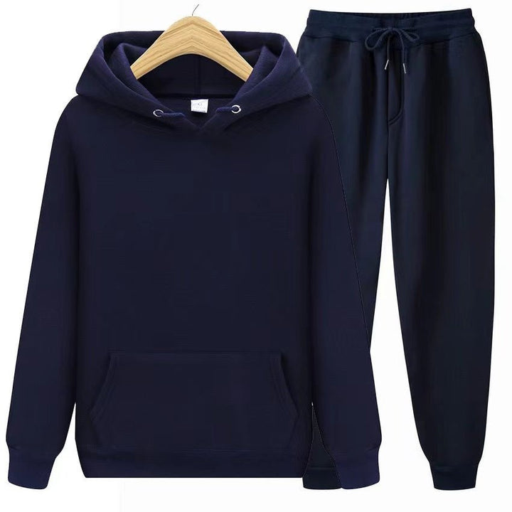 Front view: Women's relaxed fit hooded sweatshirt & jogger set, showcasing comfy, stylish loungewear.