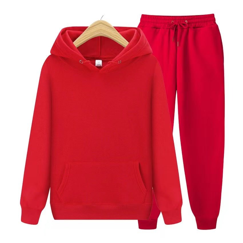 Sporty women's 2-piece hooded sweatshirt & jogger set. Great for light activewear, travel, or casual days.