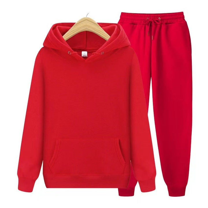 Sporty women's 2-piece hooded sweatshirt & jogger set. Great for light activewear, travel, or casual days.