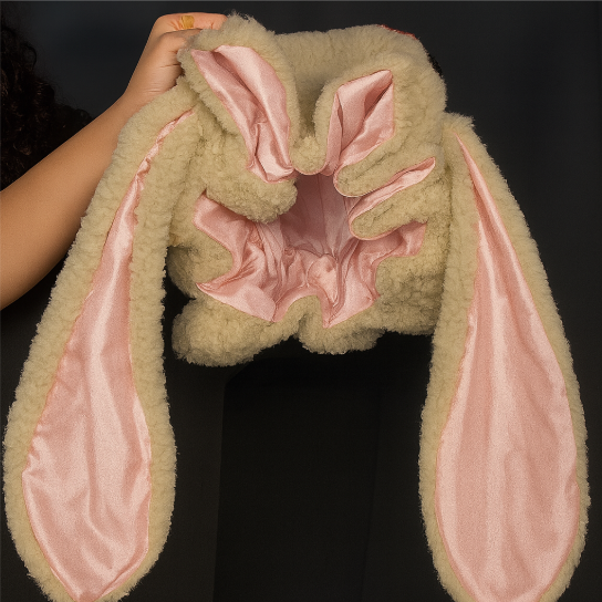 Fashionable women's cozy hat, designed as a sweet bunny bonnet for ultimate comfort and charm.