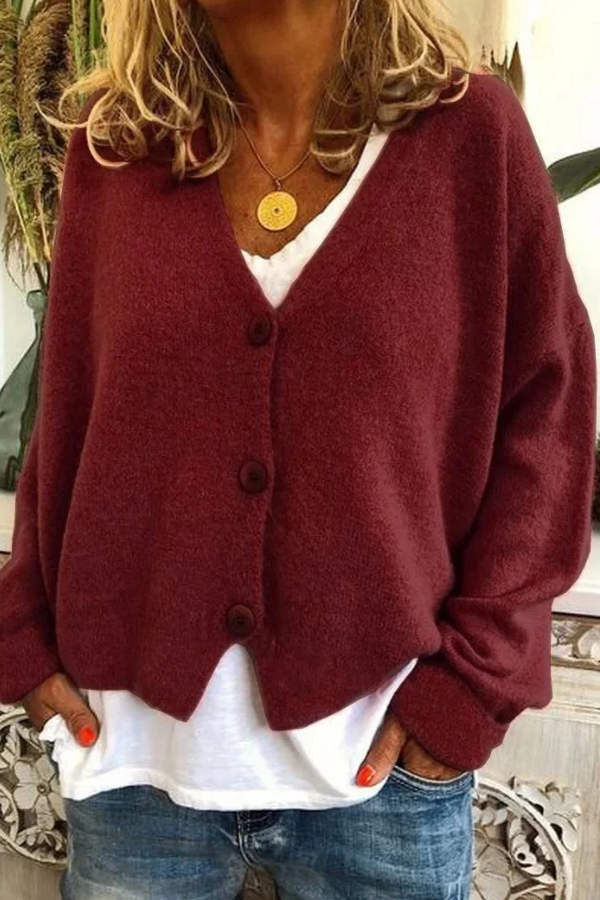 Women's everyday style button cardigan, a versatile cozy layering top.