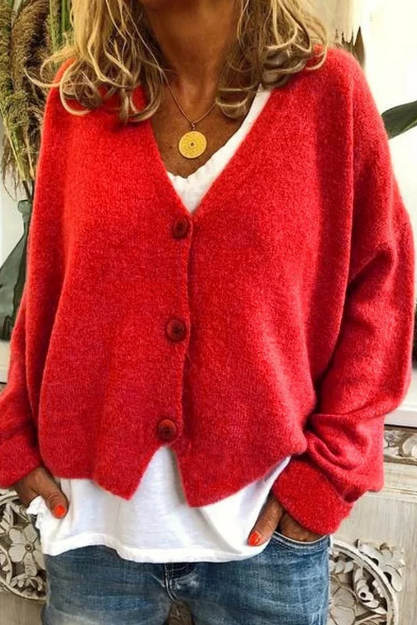 Cozy women's button cardigan, long sleeve knitwear for warmth and style.