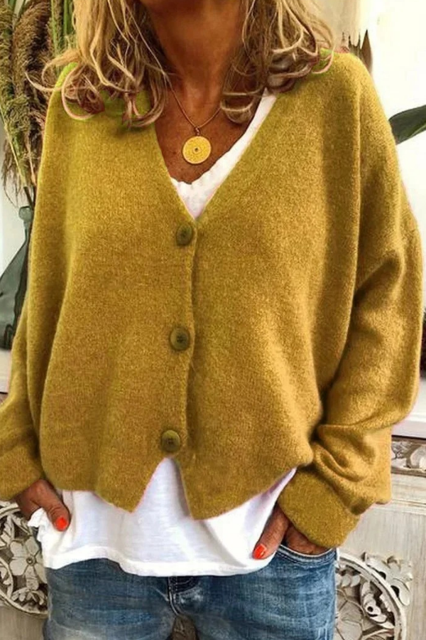 Women's layering button cardigan sweater, ideal for fall & winter outfits.