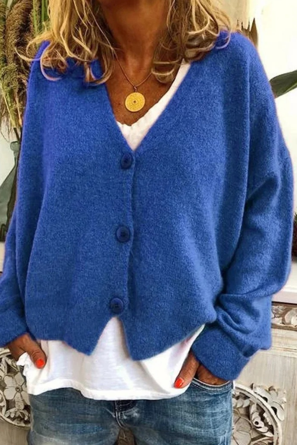 Stylish women's button-up knit cardigan for versatile everyday & office wear.