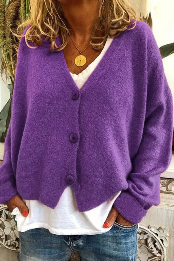 Winter wear women's warm button cardigan, a snug knit sweater for chilly days.