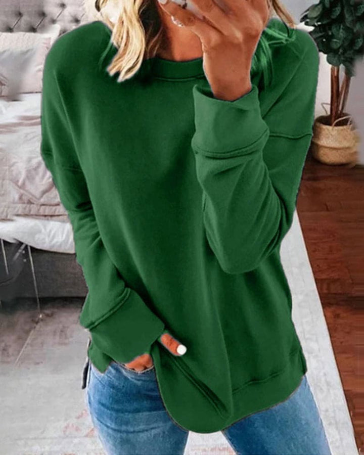 Luxuriously soft women's long-sleeve crewneck sweatshirt, a cozy top for relaxed fit and everyday casual comfort.