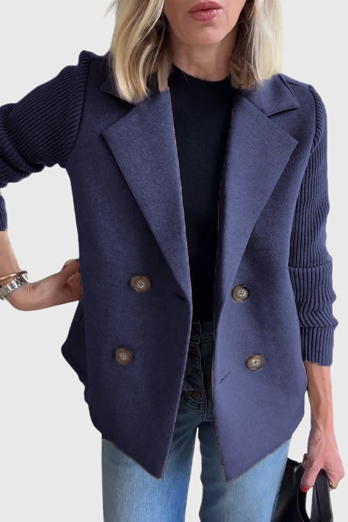 Tailored women's cozy double-breasted blazer. Chic design with contrast sleeves, a versatile piece for any wardrobe.