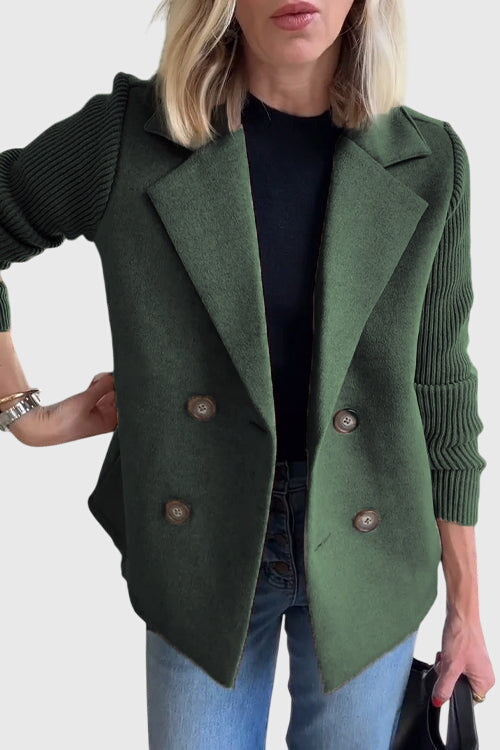 Stylish women's blazer: cozy, double-breasted, with distinctive contrast sleeves. Perfect for smart casual looks.