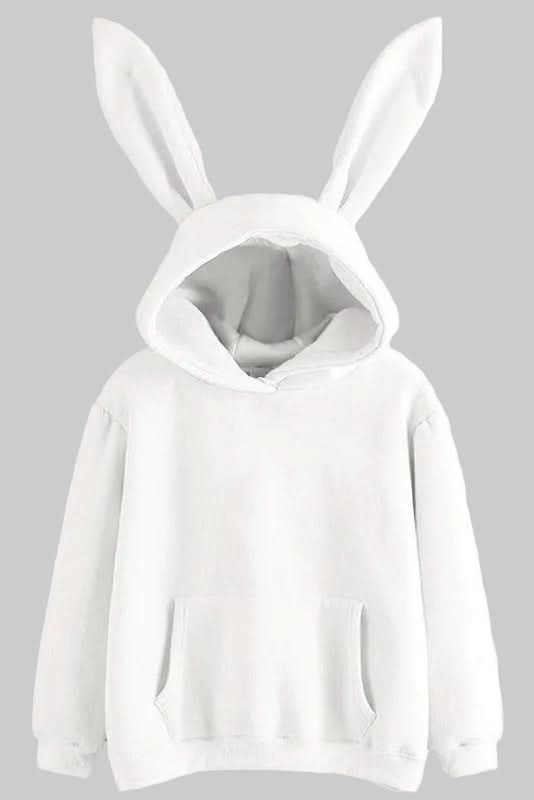 Comfortable women's long sleeve hoodie, featuring a cute rabbit ear design for playful, cozy fashion.