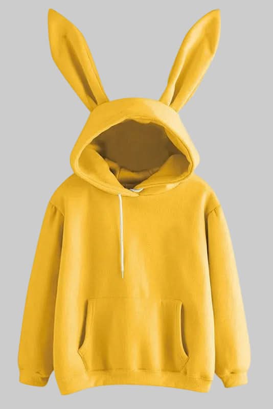 Cute rabbit ear hoodie for women, a cozy long sleeve casual top ideal for relaxed style.