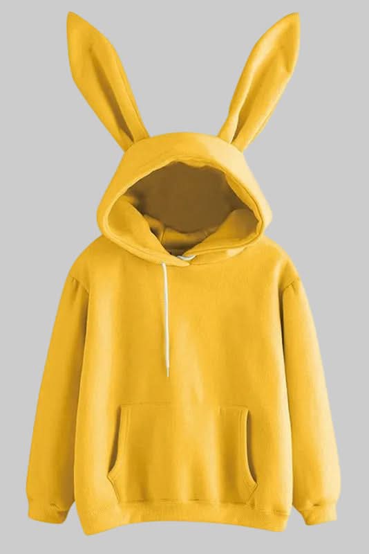 Chic women's casual hoodie featuring cute rabbit ear design, perfect for cozy comfort & style.