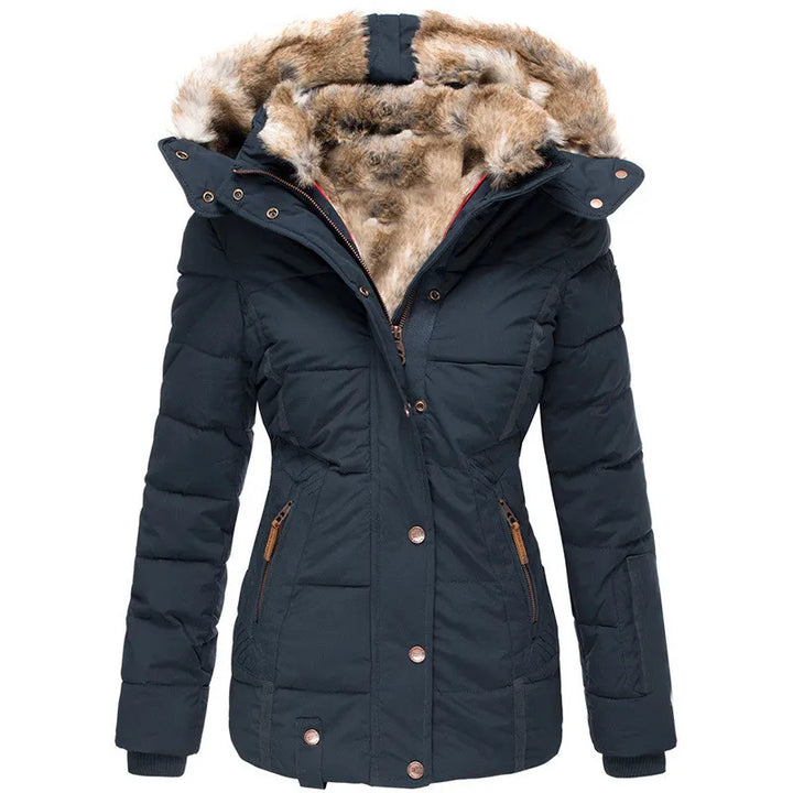 Women's cozy insulated winter jacket for extreme cold. Warm, durable, and stylish outerwear.