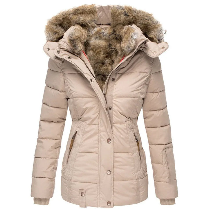 Cozy women's winter jacket. Versatile and warm insulated coat for outdoor activities and daily wear.