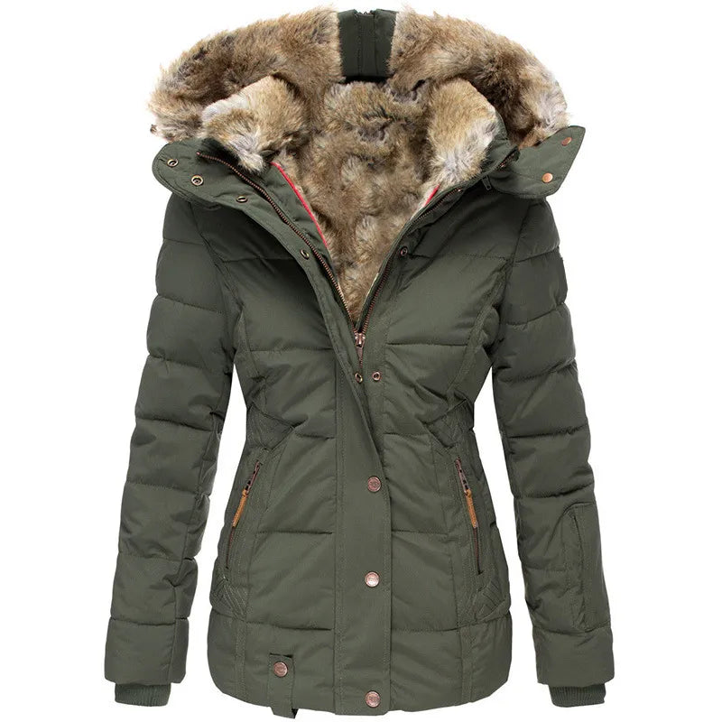 Elegant women's warm winter jacket, insulated for extreme cold. Stylish and comfortable outerwear.