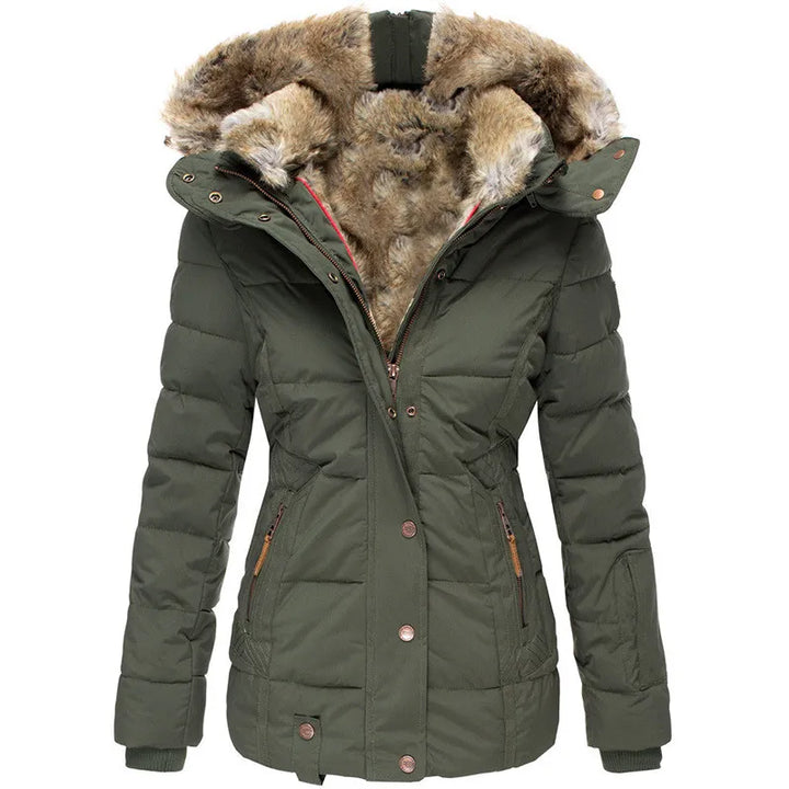 Elegant women's warm winter jacket, insulated for extreme cold. Stylish and comfortable outerwear.