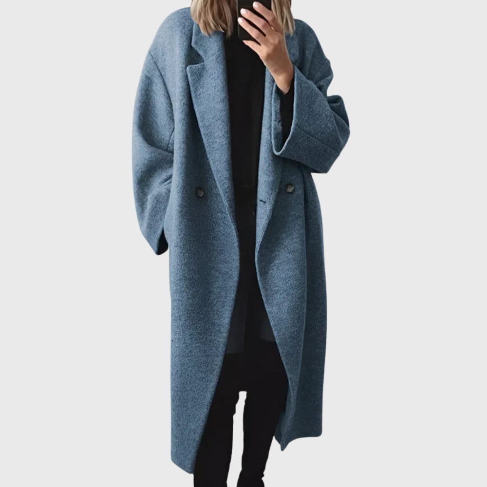 Brown women's longline overcoat, a cozy and versatile jacket for stylish everyday winter outerwear.