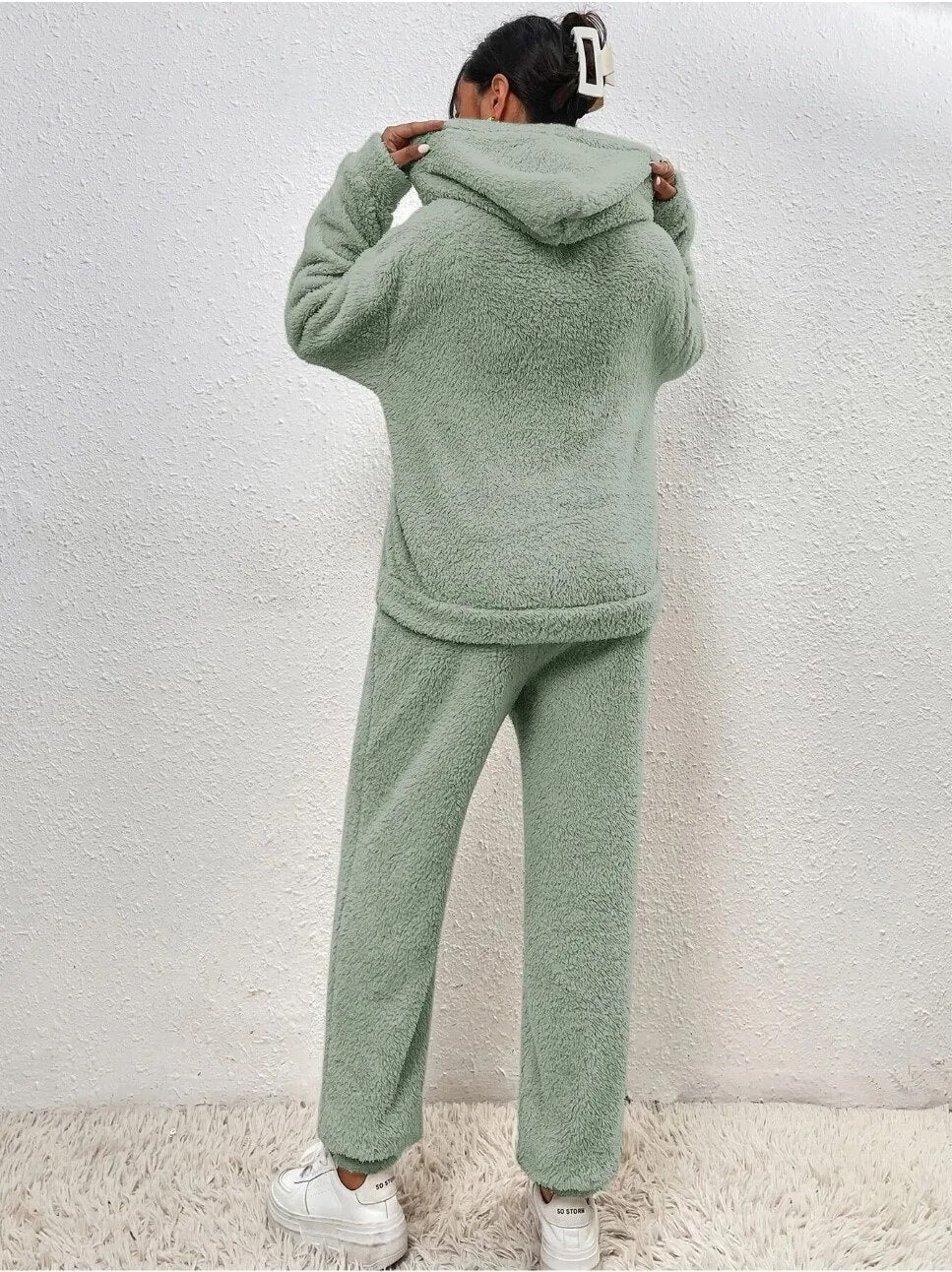 Comfortable plush loungewear pants from women's matching set, ideal for cozy relaxation wear.