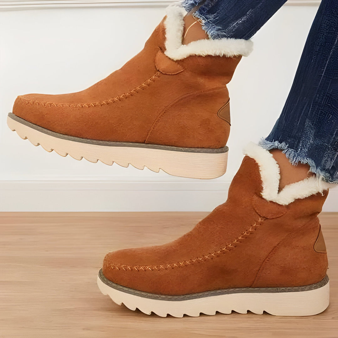 Comfortable women's ankle boots with arch support & shock absorbing sole for cozy winter wear.