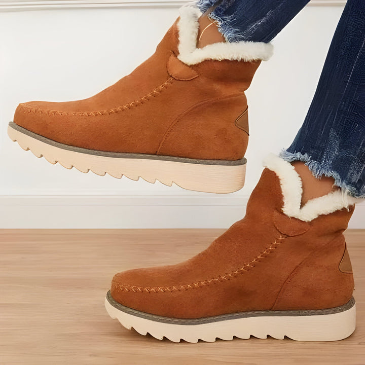 Comfortable women's ankle boots with arch support & shock absorbing sole for cozy winter wear.