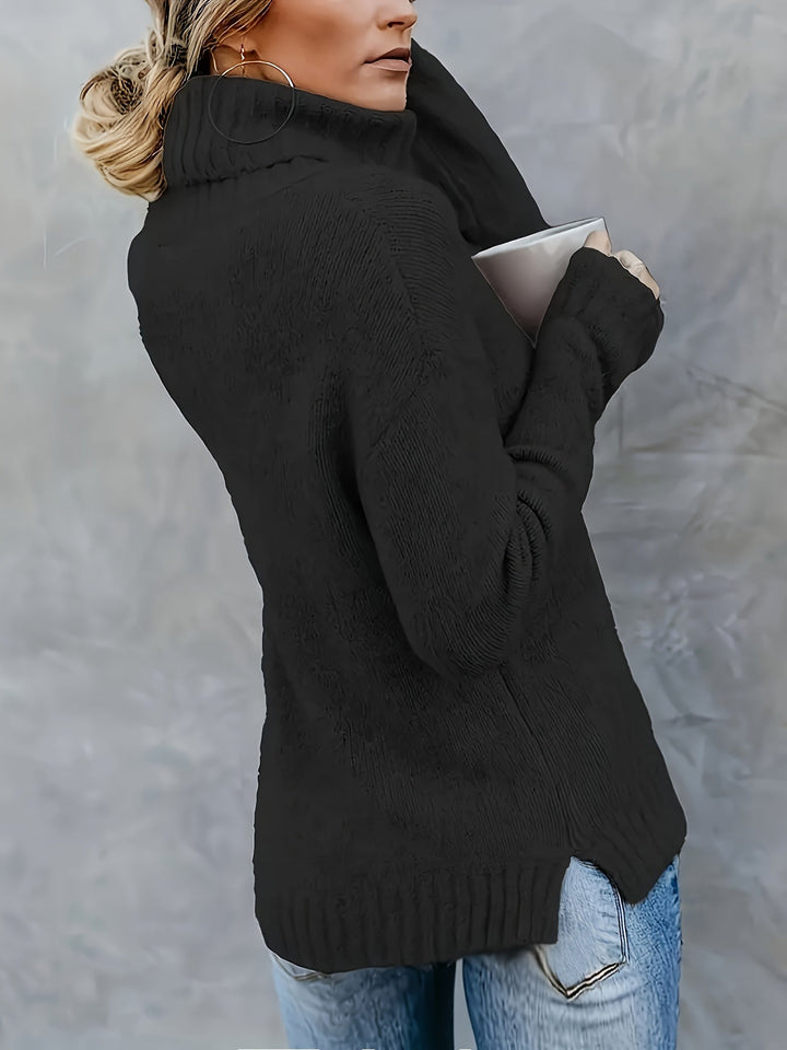 Soft women's cozy turtleneck sweater for fall, comfortable and warm winter style.