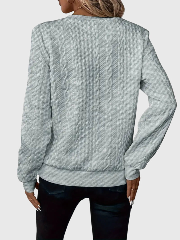 Women's autumn cable knit quarter-zip sweater, burgundy, adds a pop of color.