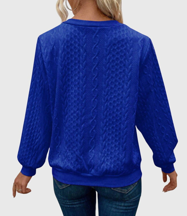 Sophisticated women's plum cable knit quarter-zip pullover, elevated casual outfits.