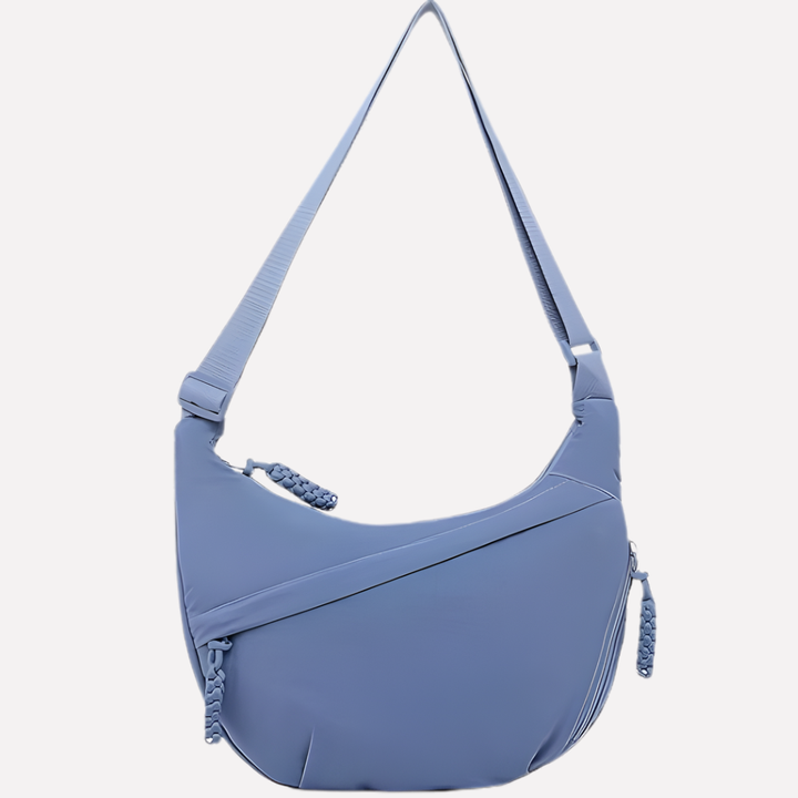 Sleek women's crescent shoulder bag, stylish with braided strap. A must-have accessory.