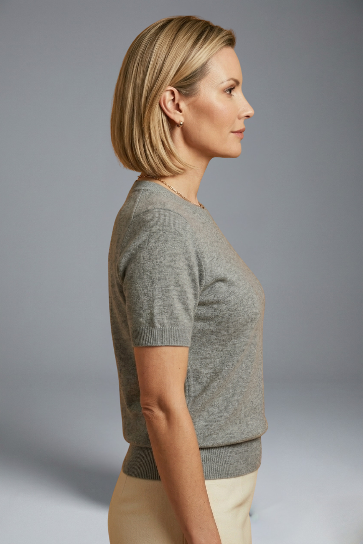 Versatile women's knit top: comfortable short sleeve, crew neck style for everyday fashion & layering.