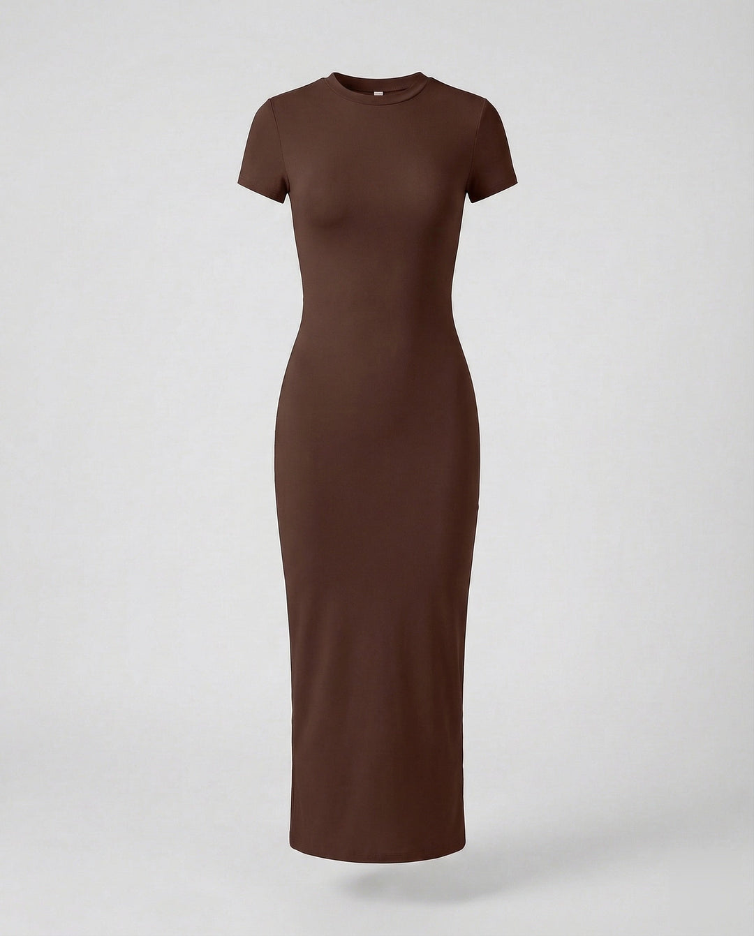 Women's crew neck bodycon maxi dress, short sleeve fitted design for an elegant, casual chic summer look.