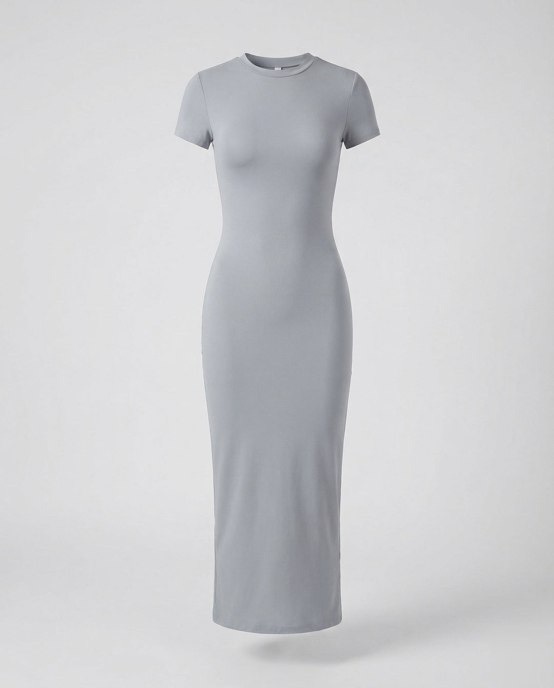Elegant women's crew neck short sleeve bodycon maxi dress, a fitted silhouette for a sleek style.