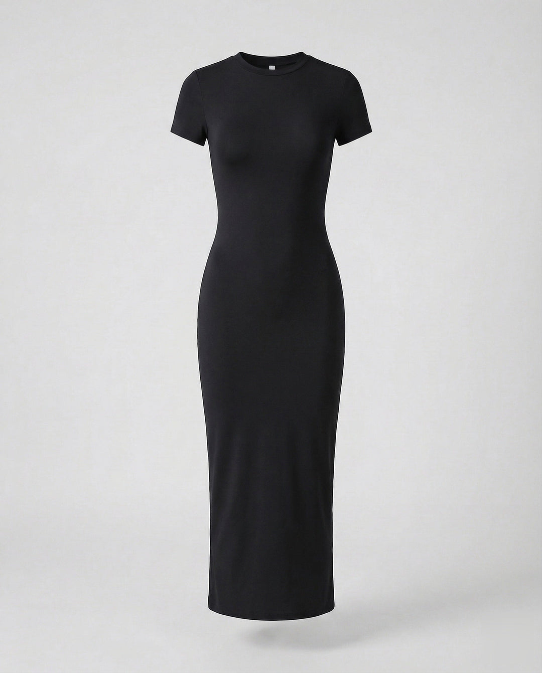 Elegant women's short sleeve crew neck maxi dress, a fitted bodycon design for sophisticated fashion.
