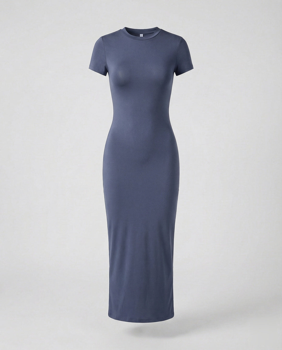 Women's fitted bodycon maxi dress, crew neck, short sleeve, perfect for a sleek & versatile look.