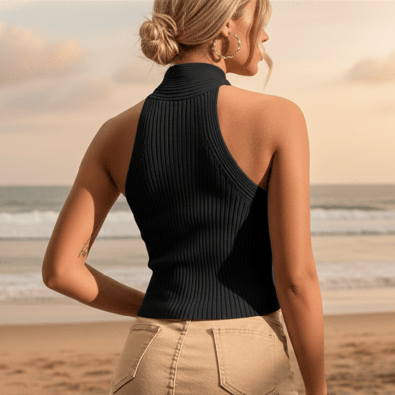 Women's open back criss cross halter crop top. Casual chic, fitted, perfect for sunny summer.