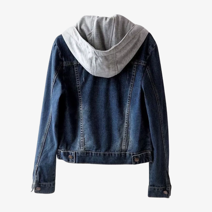 Fashionable women's oversized cropped jacket with long sleeves & detachable hood, ideal casual outerwear.