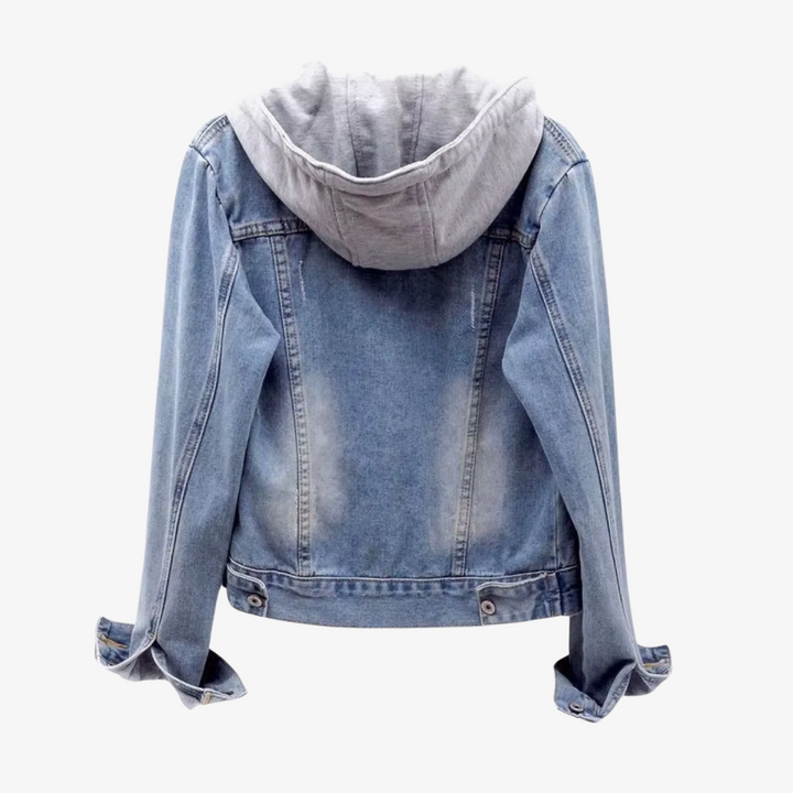 New women's casual cropped jacket featuring a detachable hood, oversized fit, and long sleeves.