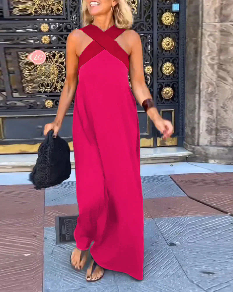 Women's casual evening cross neck maxi dress. Flowy, comfortable & elegantly versatile.