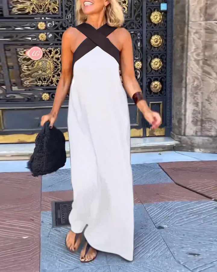 Soft, flowy cross neck maxi dress for women, designed for comfortable & elegant casual evenings.
