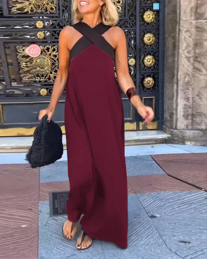 Women's long cross neck flowy maxi dress. Versatile, comfortable, and flattering for any casual evening.