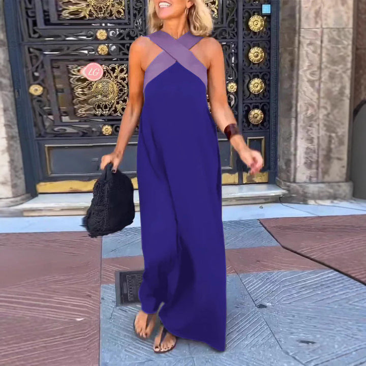 Flattering cross neck maxi dress for women, flowy fabric ensures comfort & elegant silhouette.