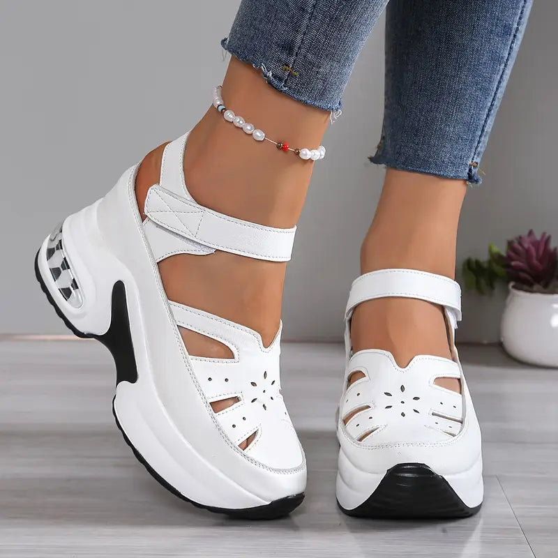 Breathable cutout wedge sandals for women, cushioned platform for comfortable summer walking shoes.