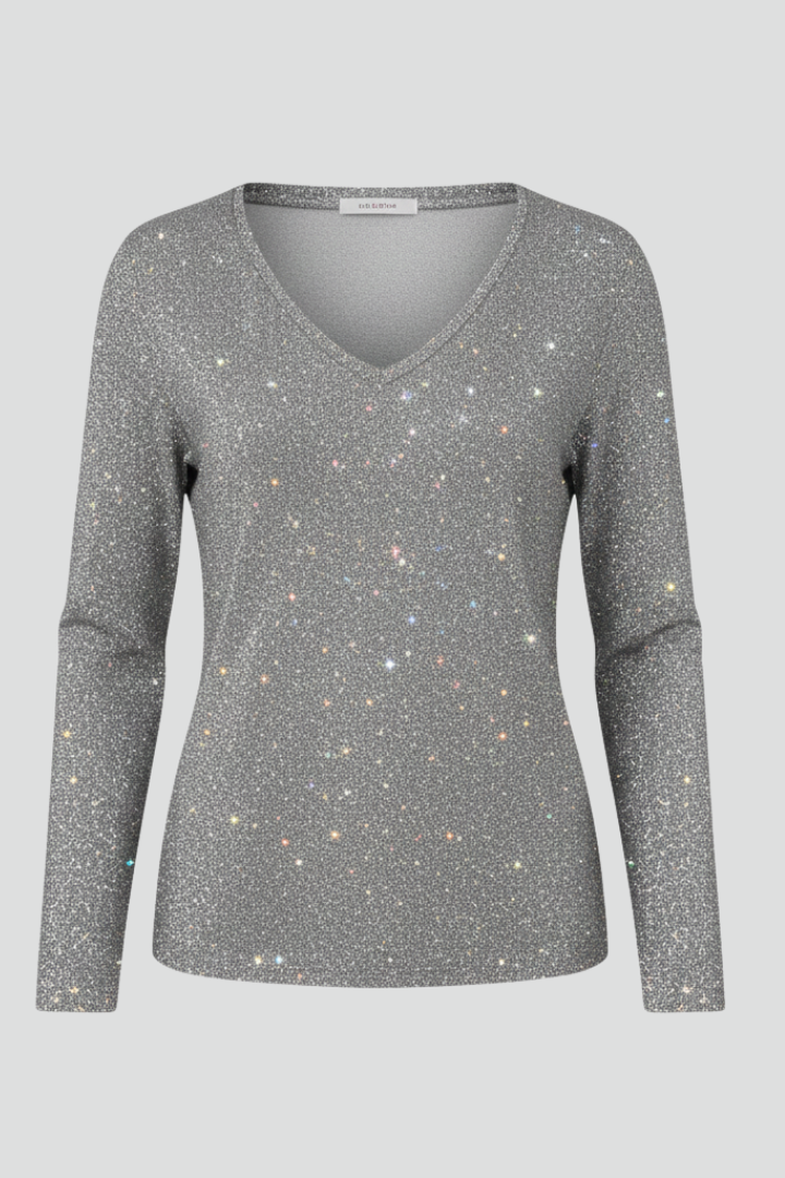Women's dazzling sequin V-neck sweater, perfect for party wear. Glamorous long sleeve sparkle top.