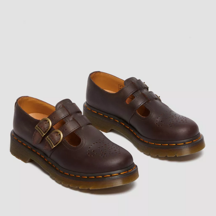 Women's casual footwear, double buckle Mary Jane flats with grunge style.