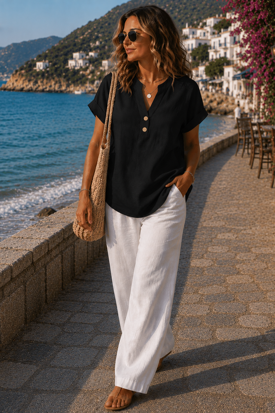 Women's effortless breathable button detail shirt. A stylish & comfortable casual top.