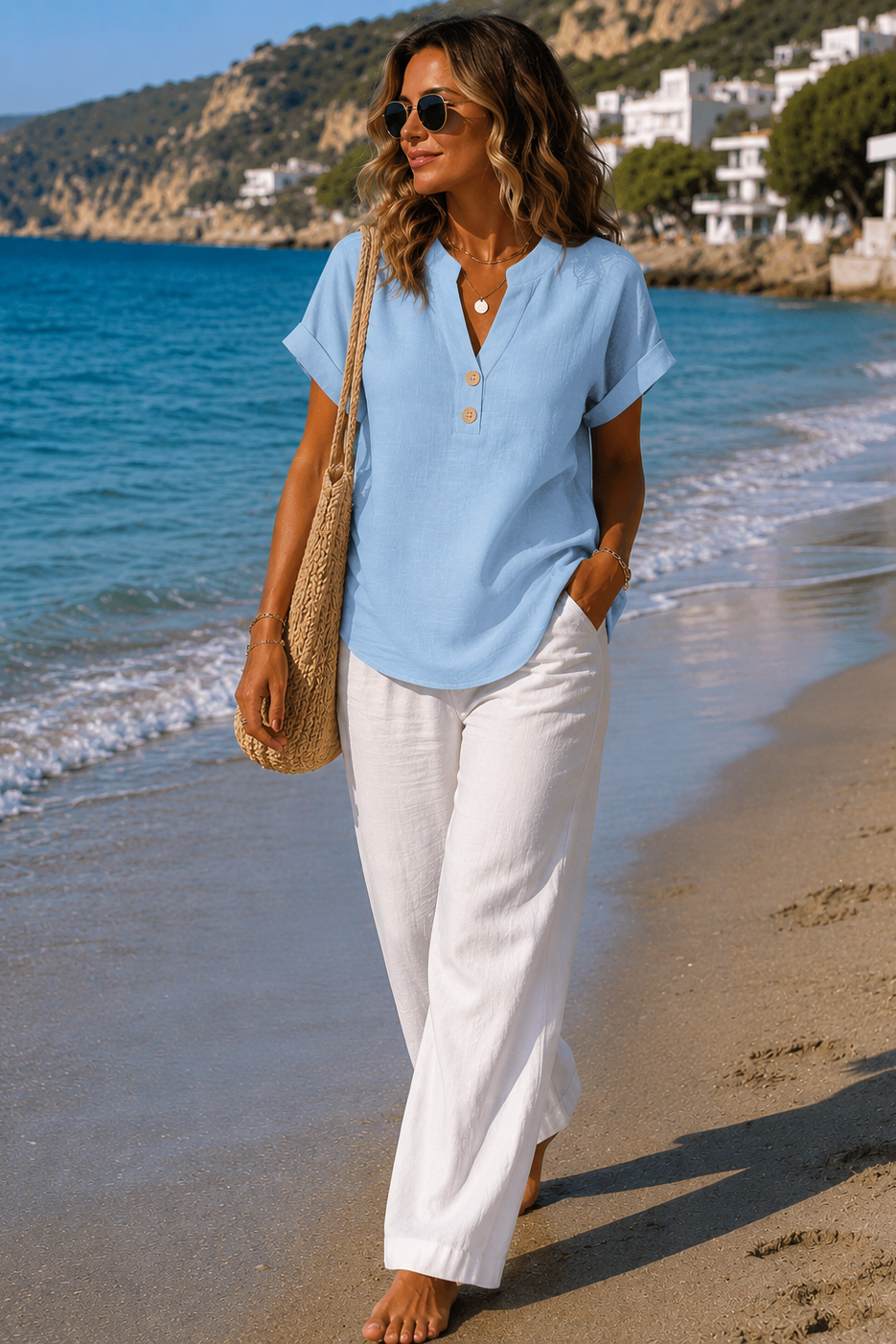 Lightweight & comfortable women's button shirt, perfect for everyday wear. Relaxed fit blouse.