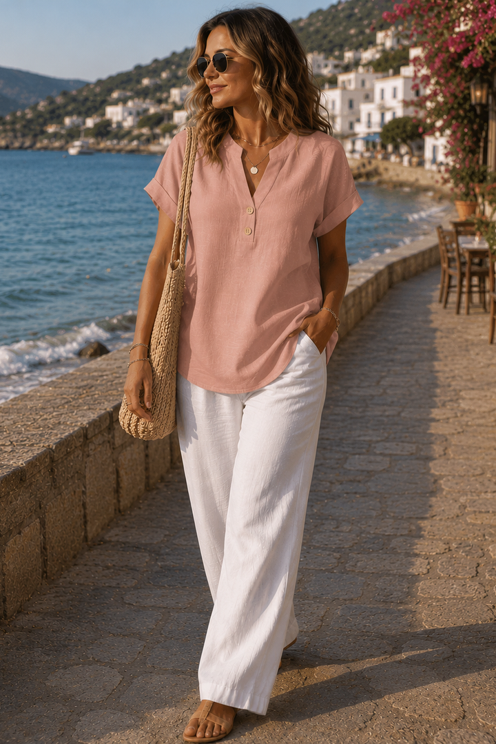 Relaxed fit women's breathable button shirt. Casual comfort top, great for everyday & travel.