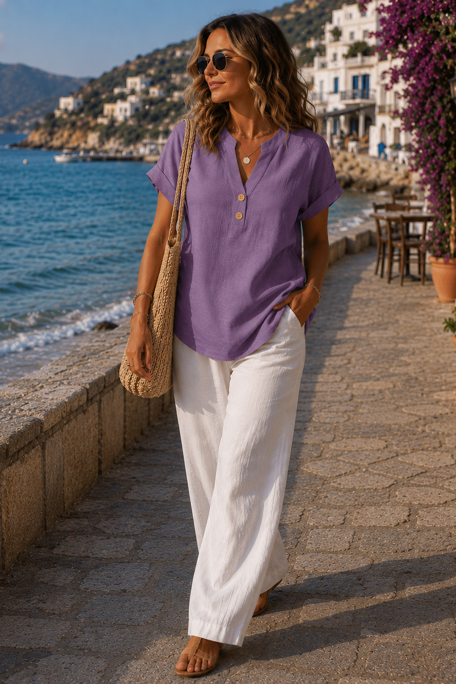 Casual women's button detail top. Breathable, lightweight & comfortable blouse for daily wear.