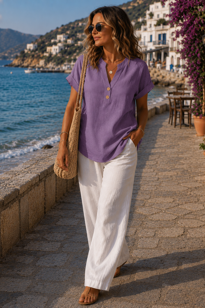 Casual women's button detail top. Breathable, lightweight & comfortable blouse for daily wear.