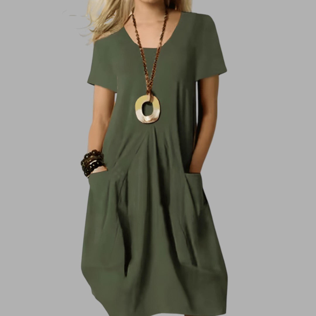 Women's effortless casual midi dress for daily wear, comfortable regular fit, perfect for spring & summer fashion.