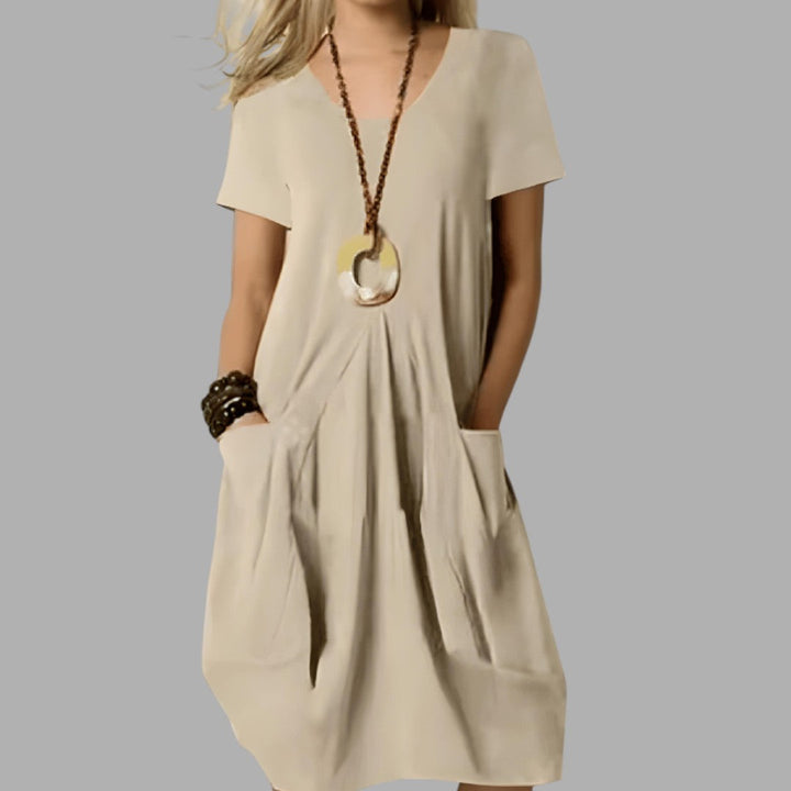 Flattering women's midi dress, versatile for everyday casual wear, ideal for spring & summer fashion.